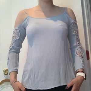 baby blue cold-shoulder long sleeve top